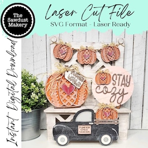 Sweater Weather Pumpkin Decor Set Tiered Tray Display SVG File | Laser Cut File | Pumpkin | Sweater Pumpkins | Fall SVG | Stay Cozy