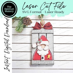 Holly Jolly Christmas Santa pallet kerstcadeau kaarthouder ornament SVG-bestand | Lasergesneden bestand | Kerstornament SVG | Ornament-SVG