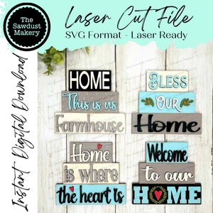 Empileurs de mots pour la maison de ferme | Accueil Mini bloc SVG | Fichier SVG | Fichier découpé au laser | Forgelumineuse | Accueil Plateau à plusieurs niveaux Fichier SVG de module complémentaire SVG découpé au laser
