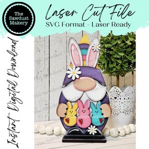 Fichier SVG Gnome de lapin de Pâques | Chanceux | Fichier découpé au laser | Forgelumineuse | Fichier SVG Gnome de lapin de Pâques | SVG | Nain | Garde d'étagères gnome | Lapins