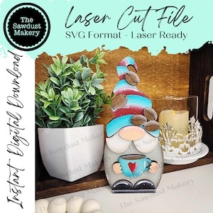 File SVG di Coffee Mini Gnome Shelf Sitter / File di taglio SVG laser / Glowforge / File SVG laser Gnome / Gnome Shelf Sitter svg / Coffee Bar svg