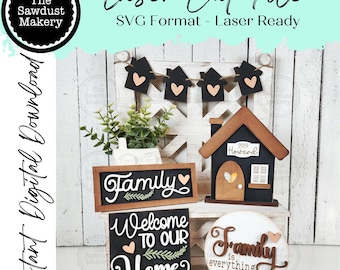 Family Home Decor Set SVG File | Laser Cut File | Home SVG  Home Sweet Home Laser File | Farmhouse SVG | Home Votive Holder svg