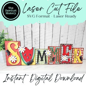 Summer Word Block SVG |  Word Block SVG | SVG File | Laser Cut File | Glowforge | Mantle Decor svg | Summer Watermelon svg