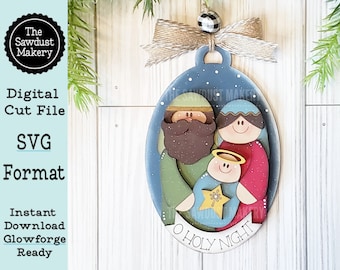 Bendición de Navidad Adorno de Natividad Archivo SVG / Archivo cortado por láser / Lejos en un pesebre / Natividad SVG / O Noche Santa / Navidad SVG