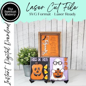 Spooky Season Sign Trio bundel lasergesneden bestand |  Verwisselbaar frame | Inzetborden Halloween-bord | Borden van 5 x 6,25 inch