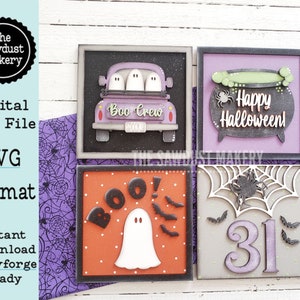 Fichier SVG laser signe Halloween 6 x 6 po | Fichier découpé au laser | Cadre interchangeable | Échelle d'appui | Joyeux Halloween | Lime laser Halloween