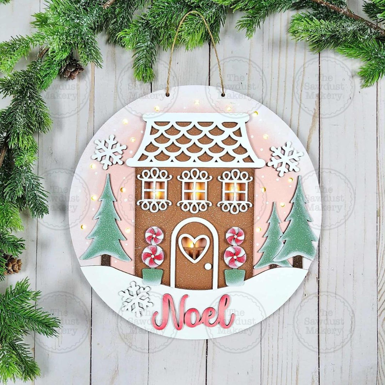 Gingerbread House Noel Light up Round Door Hanger Sign File SVG ...