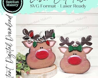 Reindeer Boy and Girl Shelf Sitter Laser Cut File | Christmas Shelf Sitter Laser Cut Design SVG | Christmas Laser File | Glowforge Laser SVG