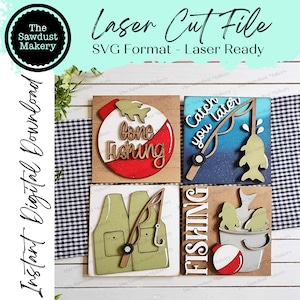 Fichier SVG laser signe Bundle signe de pêche | Fichier découpé au laser | Cadre interchangeable | Cadre penché SVG | Panneaux de pêche découpés au laser