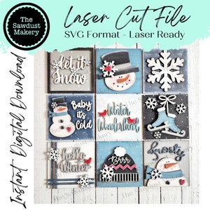 Arquivo de corte a laser de boneco de neve de inverno | Pacote de placas de inclinação intercambiáveis de fazenda SVG | Glowforge | Placas de fazenda