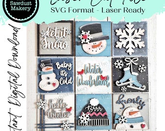 Winter Schneemann Laser Cut Datei | Bauernhaus austauschbare lehnende Zeichen Bundle-Datei SVG | Glühschmiede | Schilder aus Holz