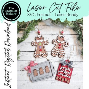Arquivo SVG do pacote de enfeites de gengibre | Arquivo de corte a laser | Arquivo SVG de Natal | Enfeite de Natal svg | Pão de gengibre SVG | Folha de biscoitos svg