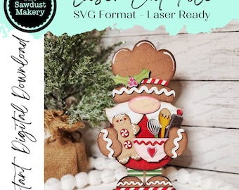 Large Gingerbread Baker Gnome SVG File  | Laser Cut File | Standing Gingerbread Gnome SVG | Gnome | Gnome Shelf Sitter | Baker Gnome SVG