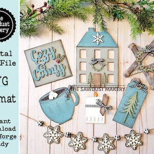 Archivo SVG de Navidad, invierno y vacaciones Hygge / Archivo cortado con láser / SVG de invierno / SVG Hygee / Copos de nieve / Archivo cortado digitalmente de Navidad