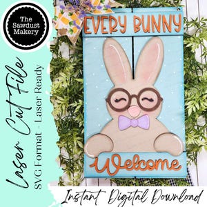 Chaque lapin bienvenue palette signe accroche-porte fichier SVG | Fichier découpé au laser | Fichier SVG de Pâques | Sticker pour porte lapin svg | Printemps SVG