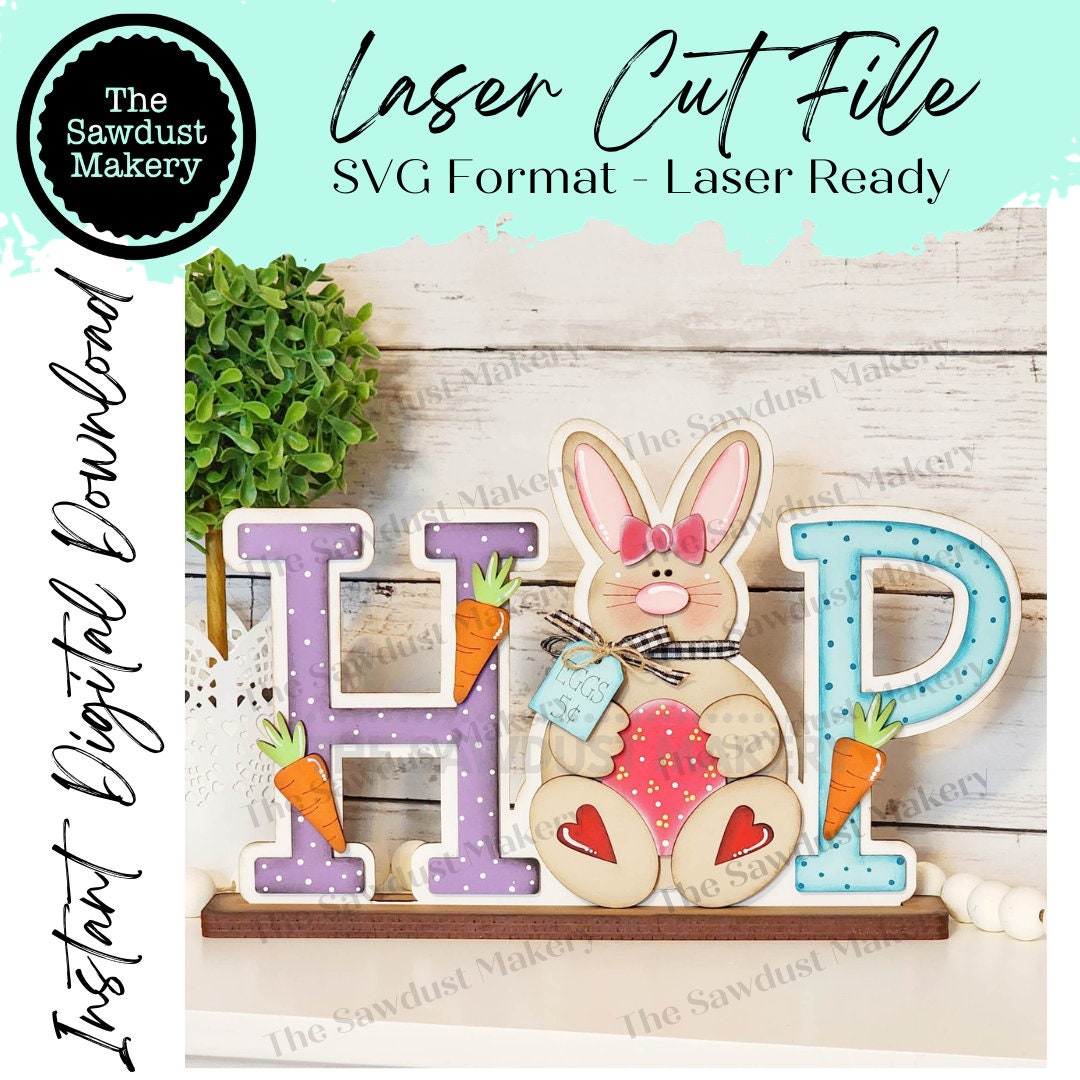HOP Standing Bunny Shelf Sitter SVG | Laser Cut File | Glowforge ...