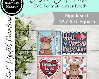Valentine Moose Love Sign Bundle | Laser Cut File | Interchangeable Frame | Valentine Sign Inserts | Valentine Moose SVG