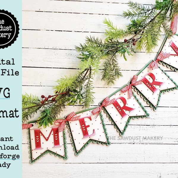 Merry Banner SVG | Laser Cut File | Glowforge | Christmas SVG | Be Merry | Banner | Merry & Bright | Christmas SVG