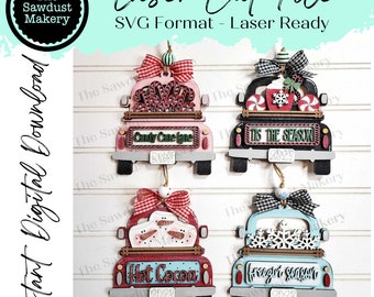 Winter Truck Ornament Bundle SVG File | Laser Cut File | Christmas Ornament Kit | Ornament SVG | Christmas SVG | Christmas Truck Ornament