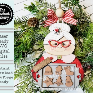 Plik SVG personalizowanej ozdoby cukierni Mrs. Claus | Plik wycinany laserowo | Zestaw ozdób świątecznych | Ozdoba SVG | Mrs. Claus | Spersonalizowane