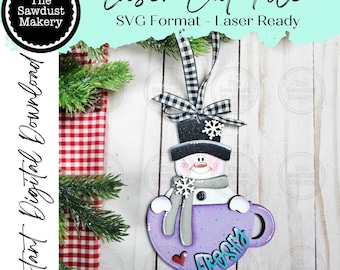 Snowman Tea Cup Christmas Ornament SVG File | Laser Cut File | Christmas Ornament SVG | Ornament SVG | Personalized
