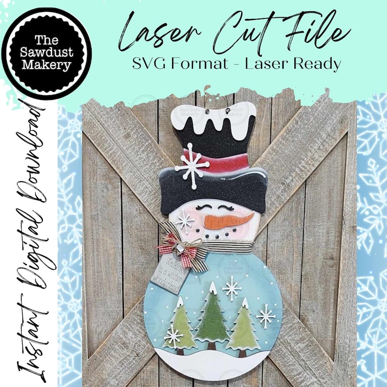 Snowman Tree Belly Door Hanger SVG | Snowman Laser Cut File Let It Snow ...