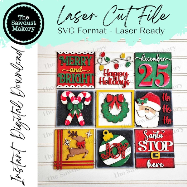 Weihnachtsschild Bundle Laser Cut Datei | Bauernhaus austauschbare lehnende Zeichen Bundle-Datei SVG | Glühschmiede | Schilder aus Holz