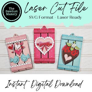 Lot de porte-cartes-cadeau pour la Saint-Valentin, fichier SVG découpé au laser | Ornement de la Saint-Valentin SVG | Lot de cartes-cadeaux SVG | Cadeaux Saint-Valentin