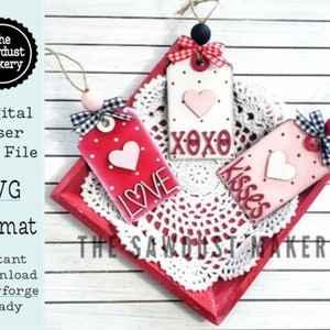 Ozdoby walentynkowe Farmhouse Tag Files wycinane laserowo | Plik wycinany laserowo | Glowforge | Valentine SVG | XOXO | Miłość | SVG