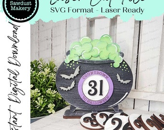Standing Countdown Halloween Cauldron SVG File | Laser Cut File | Cauldron SVG File | Halloween SVG | Shelf Sitter | Countdown to Halloween