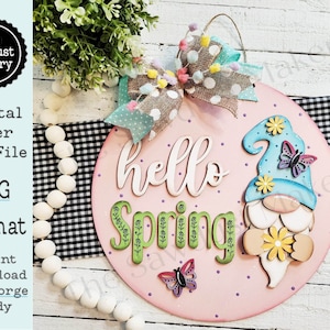 Hallo Frühling Gnome Türschild SVG Laser Datei | Frühling Laser Cut Dateien | Laser geschnitten SVG | Glühschmiede | Gnom Türschild svg | Gnom svg
