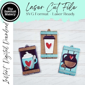 Paquete de soporte para tarjetas de regalo con forma de paleta de café, archivo SVG cortado con láser, adorno para amantes del café, paquete de tarjetas de regalo SVG, tarjeta de regalo svg