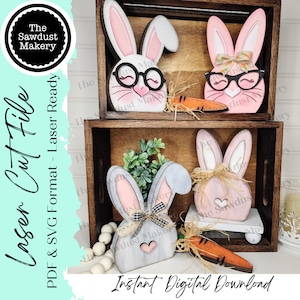 Chunky Bunny Couple étagère gardiennes fichier SVG | Fichier découpé au laser | Pâques | Forgelumineuse| Lunettes ringard | Garde d'enfants | Lapin ringard SVG | Pâques