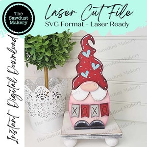 Valentinstag Mini Gnom Shelf Sitter SVG-Datei | Laser SVG Schnitt-Datei | Glühschmiede | Gnom SVG Laser geschnitten Datei | Regal Sitter svg | xoxo