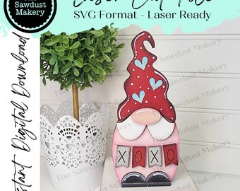Valentinstag Mini Gnom Shelf Sitter SVG-Datei | Laser SVG Schnitt-Datei | Glühschmiede | Gnom SVG Laser geschnitten Datei | Regal Sitter svg | xoxo