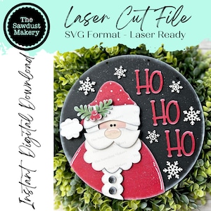 Cabide de porta Santa HO HO HO | Cabide de porta de Natal | Arquivo Svg Santa | Arquivo de corte a laser | Glowforge | Santa | Svg de Natal