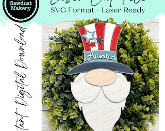 Patriotic Gnome Door Hanger SVG File  | Laser Cut File | Uncle Sam SVG File | Door Hanger svg | Summer svg | USA svg | Patriotic svg