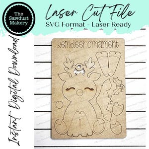 File SVG con ornamento natalizio pop-out con renna seduta / File tagliato al laser / Ornamento natalizio SVG / Ornamento SVG / Renna Laser Svg