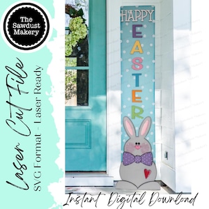 Joyeux Pâques lapin de Pâques porche fichier SVG | Fichier découpé au laser | Forgelumineuse | Joyeuses Pâques svg | Svg lapin | Printemps SVG