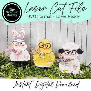 Lapin poussin agneau Pâques étagère sitter fichier SVG | Fichier découpé au laser | Pâques | Garde d'enfants lapin | Lapin SVG | Pâques SVG | Poussin svg | Svg d'agneau