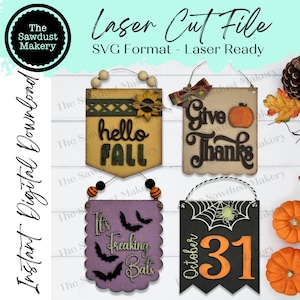 Letreros colgantes pequeños de otoño / Letreros de otoño SVG / Colgador de puerta / Archivo SVG / Archivo cortado con láser / Glowforge / Letreros colgantes pequeños SVG