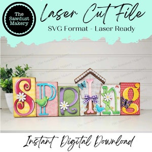 Spring Word Block SVG |  Word Block SVG | SVG File | Laser Cut File | Glowforge | Mantle Decor svg |  Spring svg