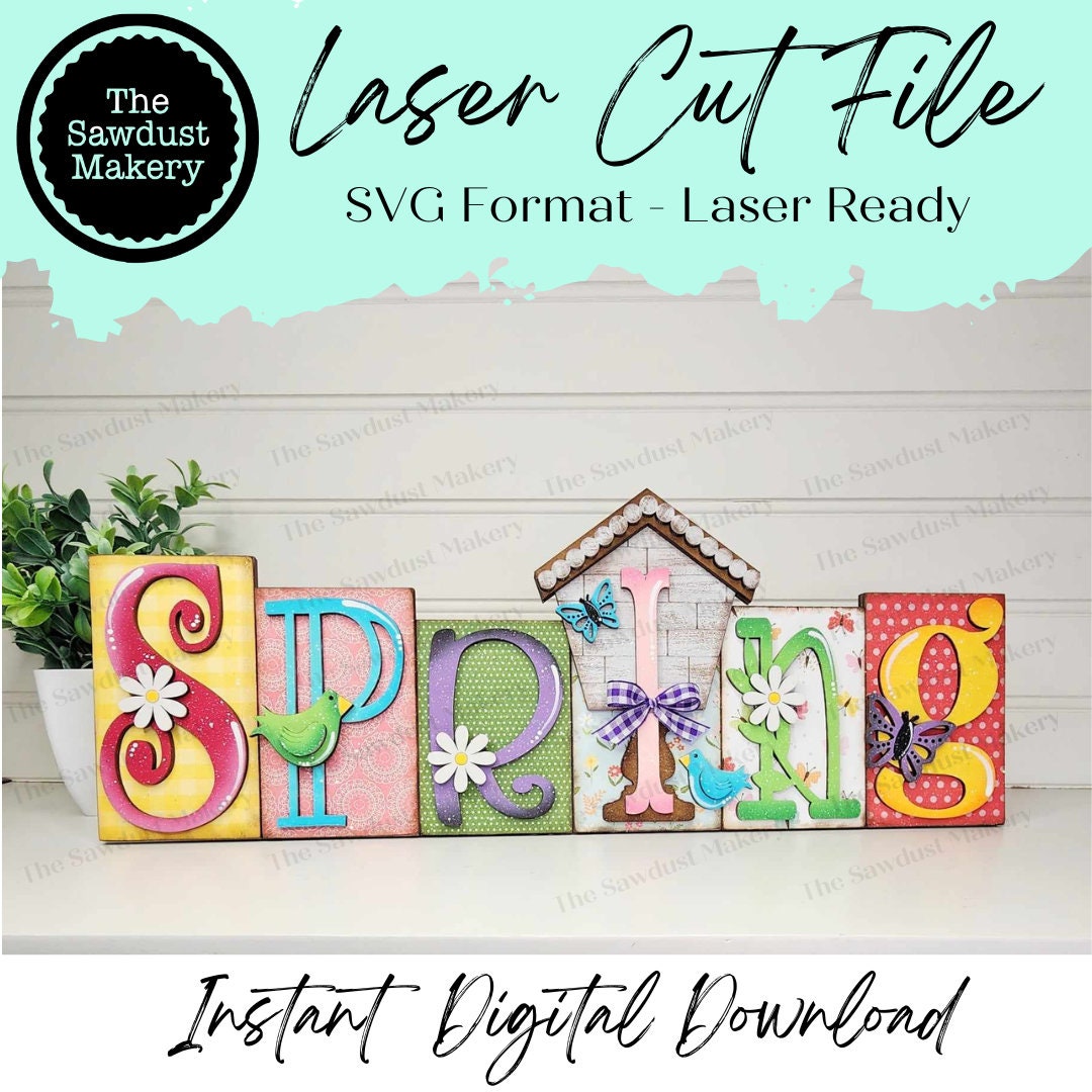 Spring Word Insert Spring Word Block SVG | Word Block SVG | SVG File | Laser Cut File ...