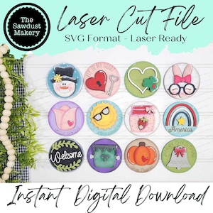 Vol.  Lot saisonnier rond de 6 à 12 mois | Couvercle de bocal à bonbons/Mason/Cookie cadre interchangeable SVG | Fichier découpé au laser | Cadre interchangeable