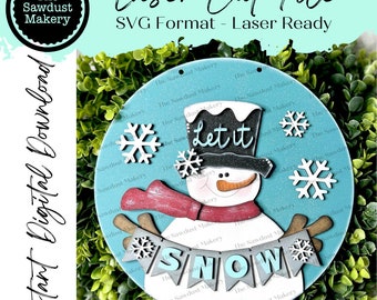 Snowman Let it Snow Banner 10.5"  Door Hanger SVG File  | Laser Cut File | Winter SVG File | Door Hanger SVG | Snowman Laser file