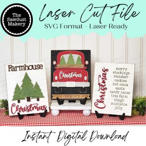 Country Christmas Sign Trio Bundle Laser Cut File |  Interchangeable Frame | Christmas Sign Inserts | 5&quot; x 6.25&quot; signs | Christmas Truck svg