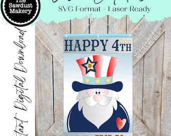 July 4th Uncle Sam Pallet Sign Door Hanger SVG File  | Laser Cut File | Patriotic SVG File | Happy 4th of July Door Hanger SVG