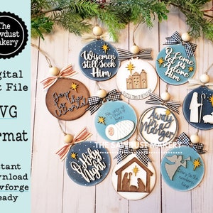Nativity Christmas Ornament Bundle SVG File | Laser Cut File | Christmas Ornament Kit | Religious Ornaments | Nativity | Wisemen SVG