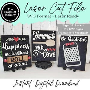 Primitive Home Kitchen Trio Sign Bundle Laser Cut File |  Interchangeable Frame | Primitive Kitchen Sign Inserts | 5" x 6.25" signs