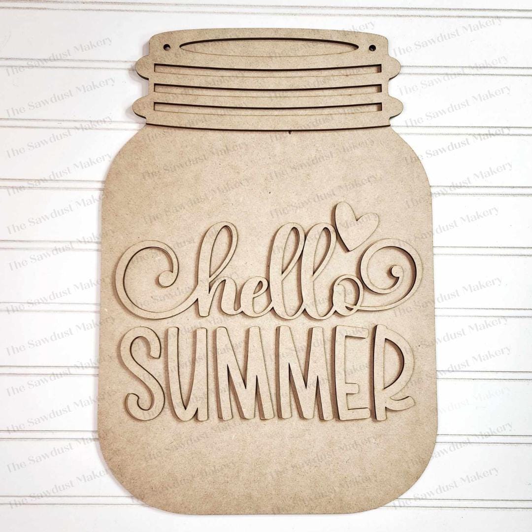 Hello Summer Mason Jar Door Hanger SVG File | Laser Cut File | Summer ...